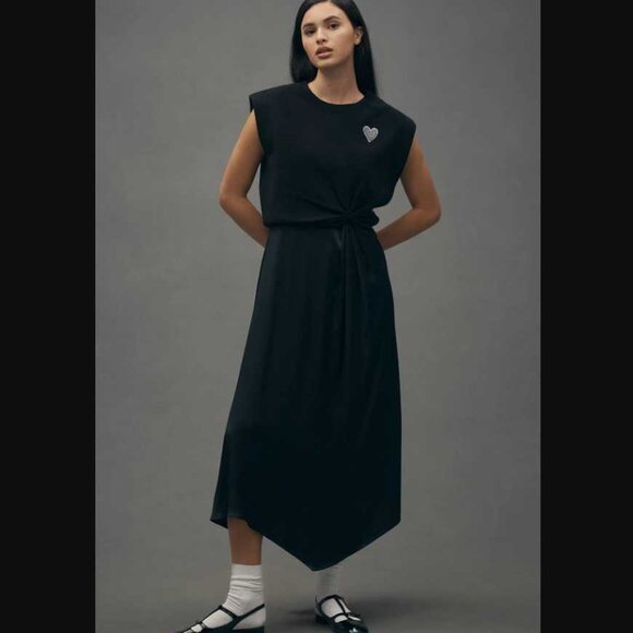 New M By Anthropologie the Gemini cap-sleeve Twofer sweater + dress set in blac - Picture 1 of 12